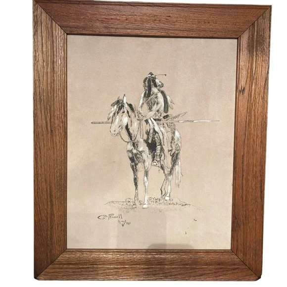 VTG “Powder Face, by American artist Charles Marion Russell. 21X25” Artwork